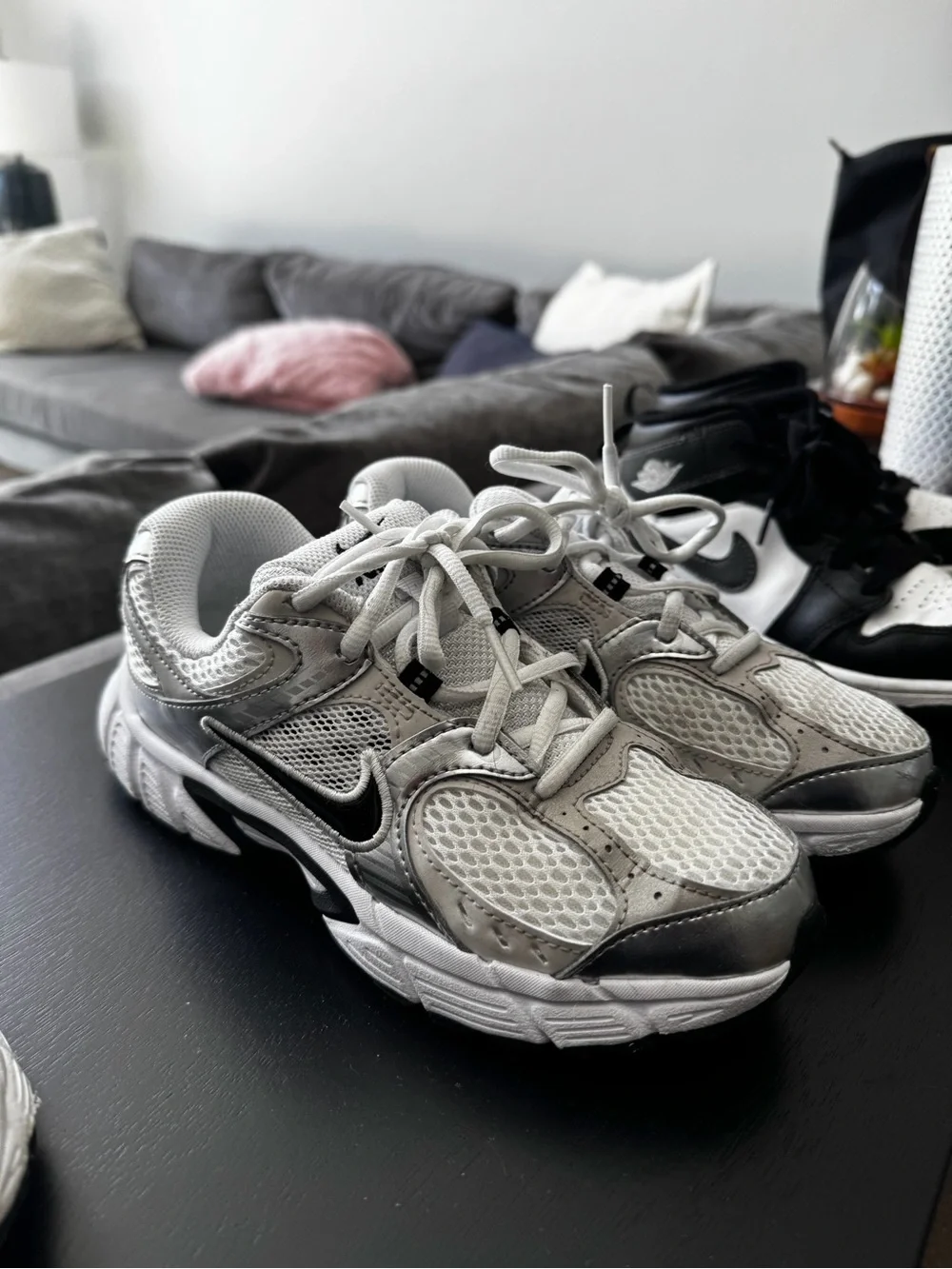 Nike Kids White and Silver Mesh Lace-Up Sneakers